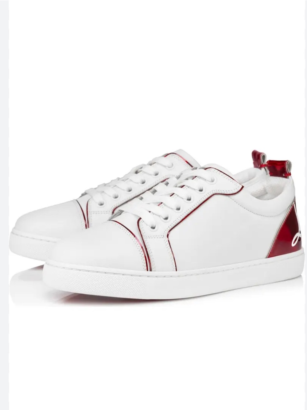 Christian Louboutin White Leather Low-Top Sneakers with Red Accents